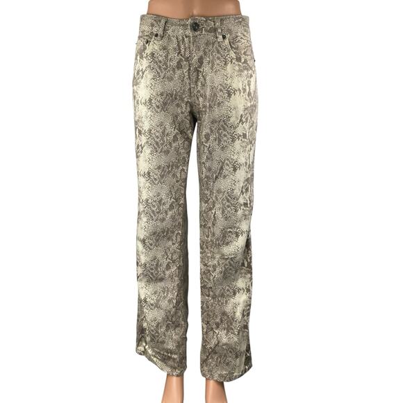 Stradivarius Women's Beige Snakeskin Animal Print Wide Leg Denim Jeans Size 6 - Picture 1 of 4